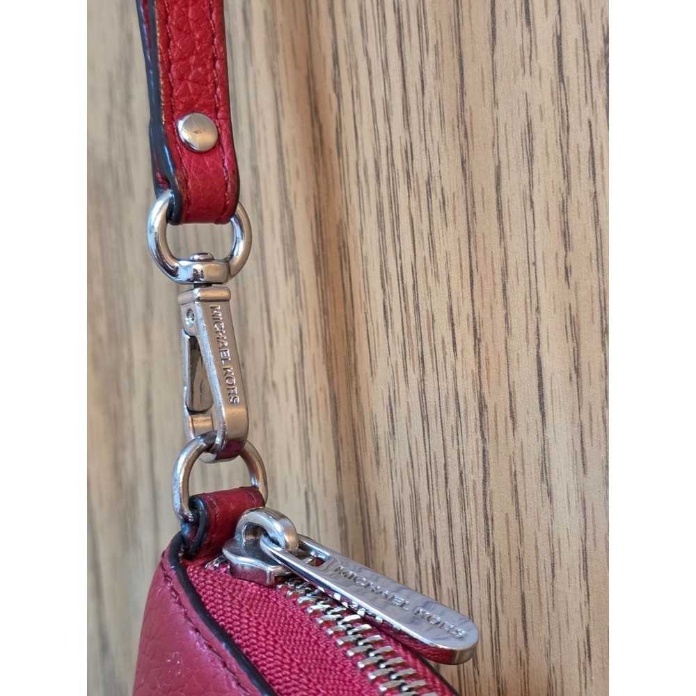 Michael Kors Fulton Zip Large Phone/Wristlet Dark Sangrine Red Pebbled Leather - Picture 10 of 14